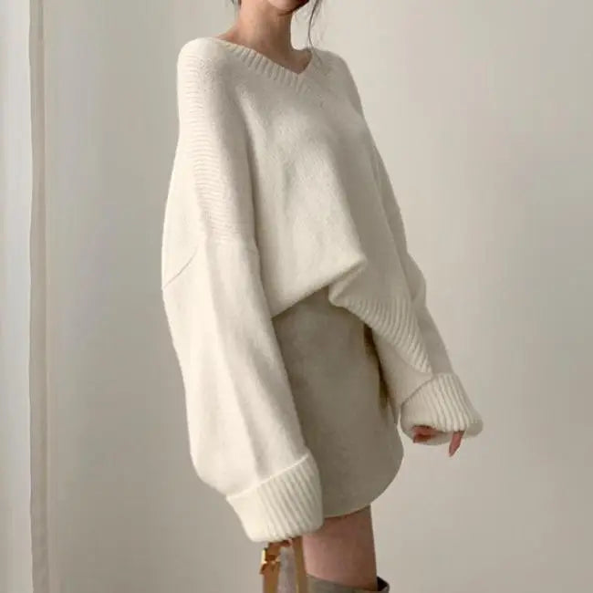pull oversize charline pour femme en laine blanche, style décontracté et ample, parfait pour l'hiver et les journées fraîches