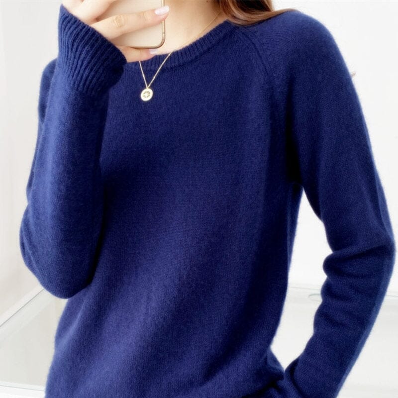 pull pure laine femme bleu manches longues - elsa