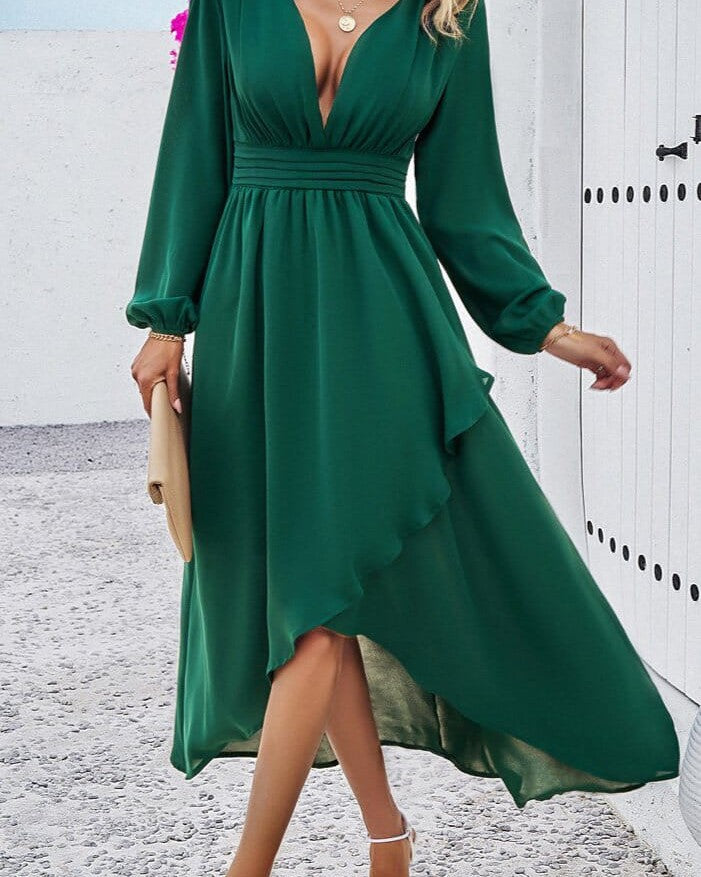 robe longue verte à manches longues gaia élégante pour soirée ou mariage