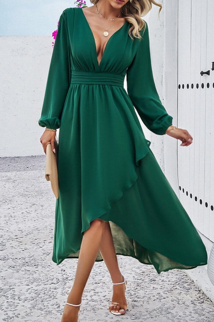 robe longue verte à manches longues gaia élégante pour soirée ou mariage