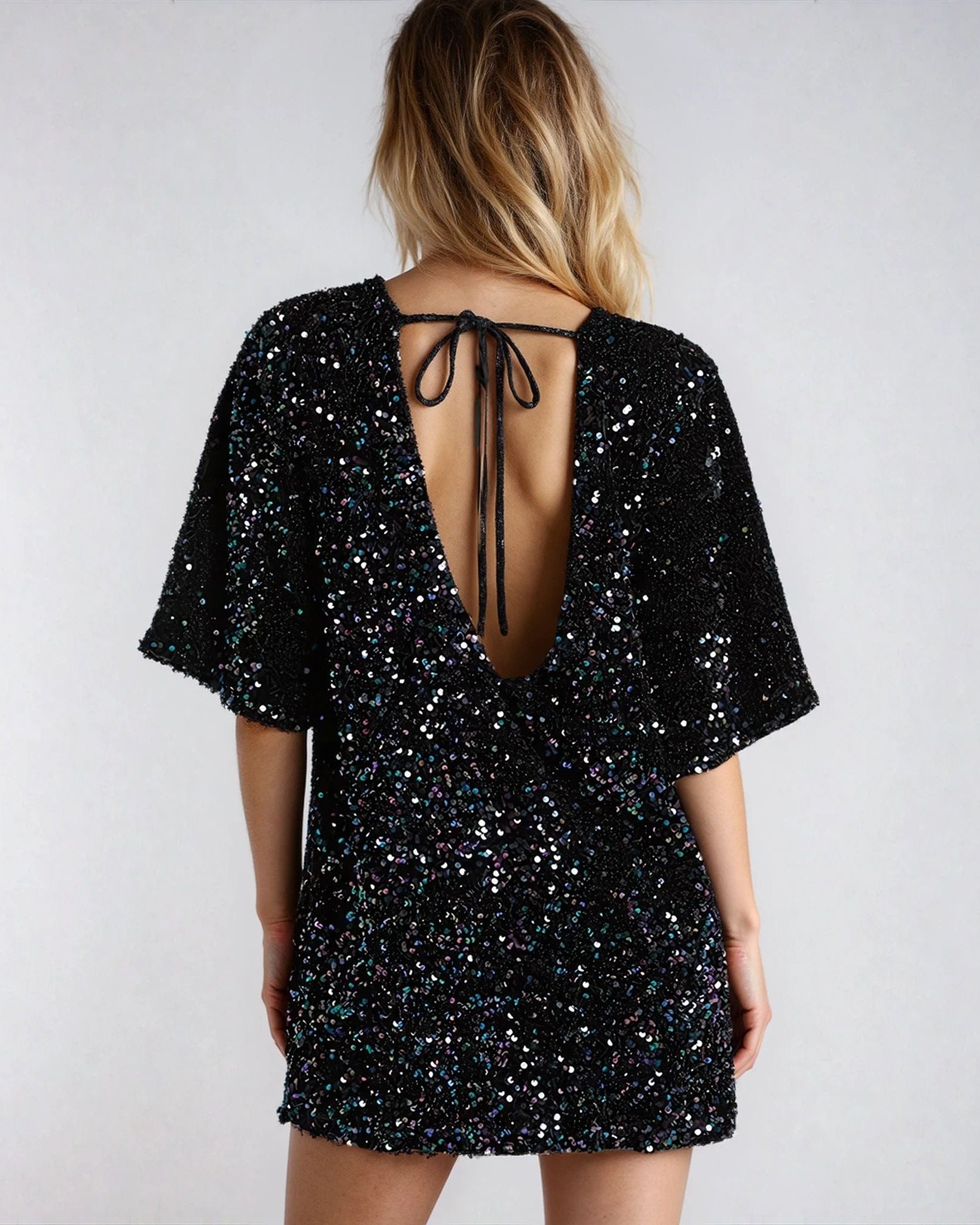 Robe Noire À Sequins - Ezia