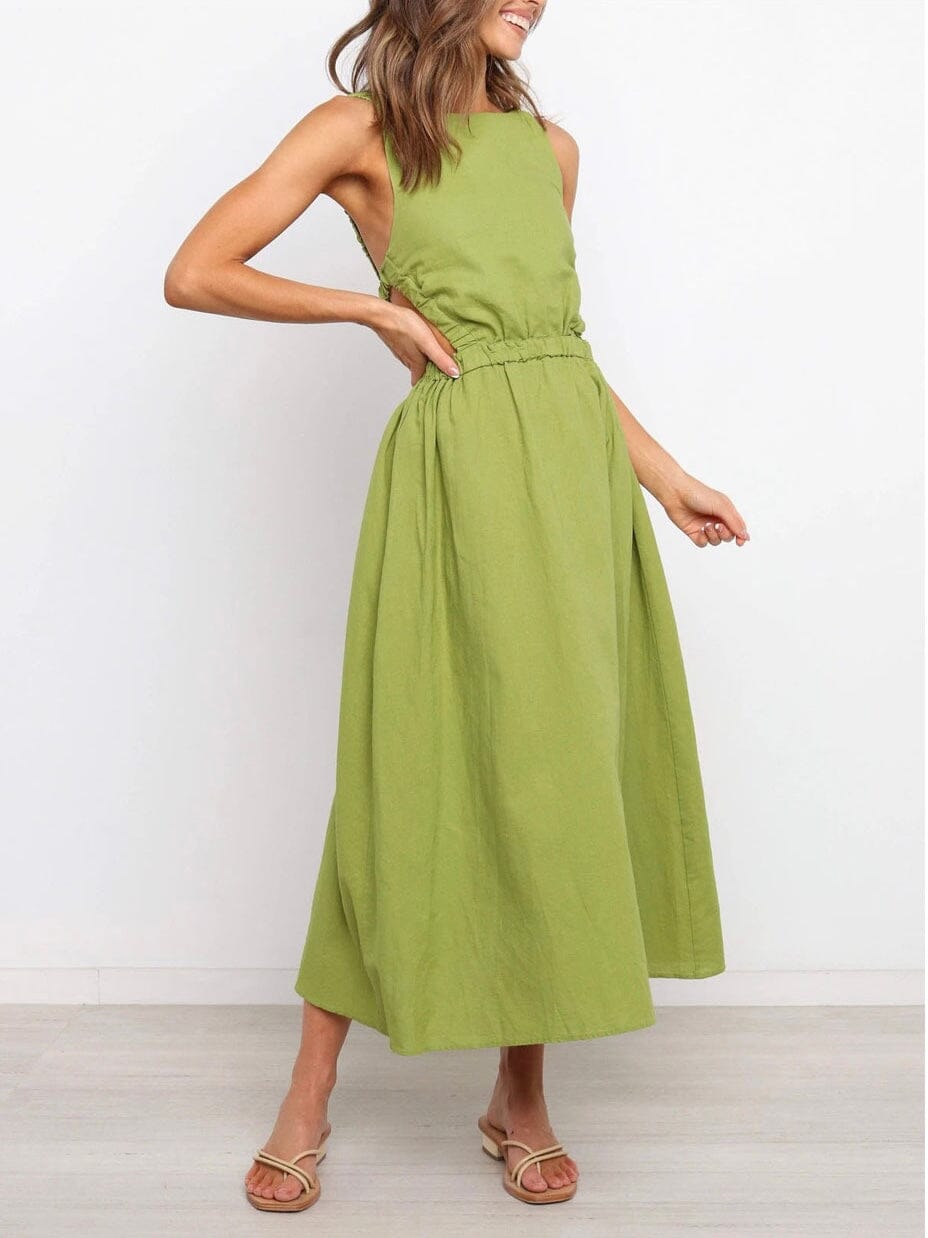 robe bohème dos nu verte longue elena pour femmes, tendance estivale, idéale pour des occasions décontractées et chics