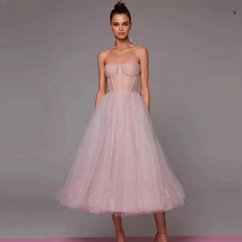 robe longue en tulle rose ludivine décolleté bustier élégante et chic pour cérémonie ou soirée spéciale