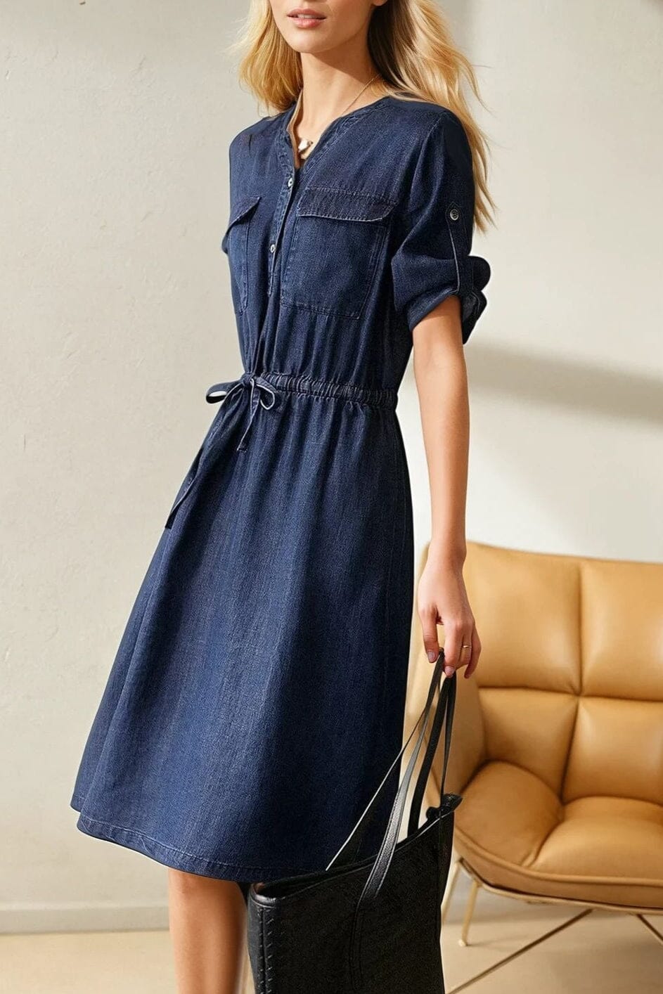 Robe mi-longue fluide habillée en tissu léger, idéale pour des soirées élégantes et décontractées, modèle Florence.