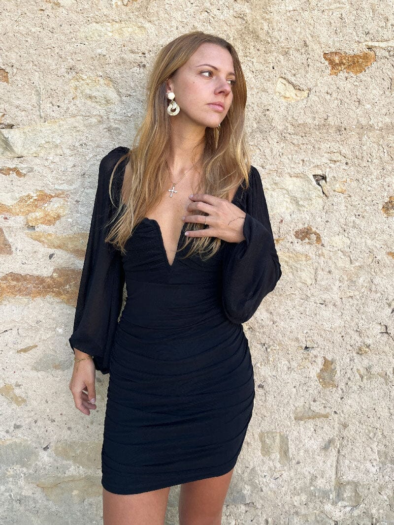 Robe Dos Nu Manches Longues Tissu léger effet plissé – Les