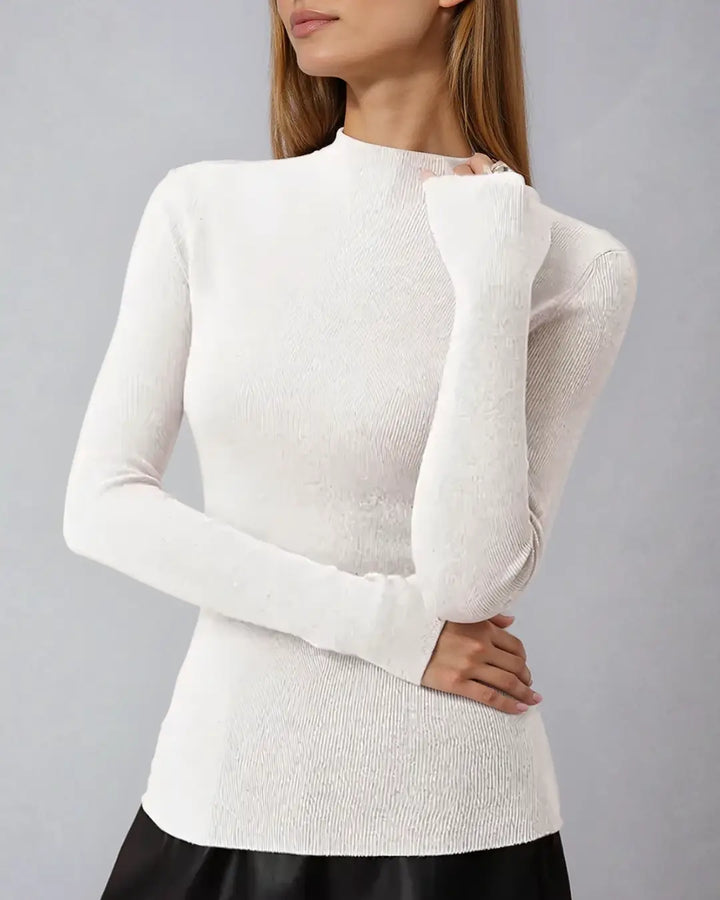 Sous-pull col montant blanc Diane pour femme, manches longues, look élégant et moderne, idéal pour l'automne-hiver.