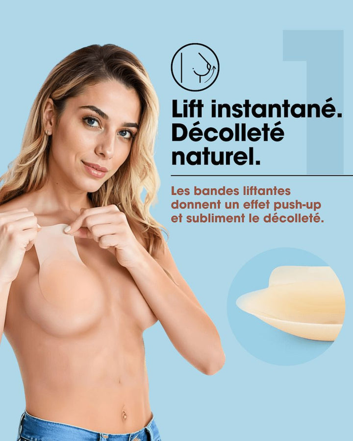 Soutien-gorge adhésif push-up offrant un lift instantané et un décolleté naturel grâce à ses bandes liftantes.