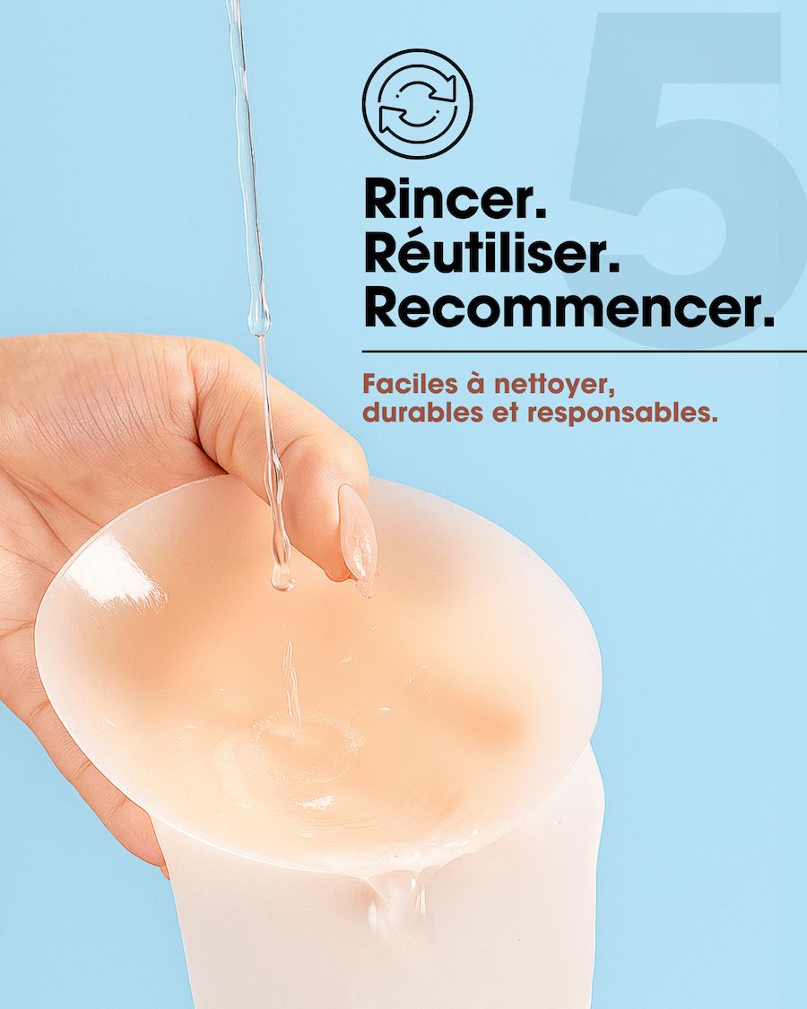 Soutien-gorge adhésif push-up en silicone, lavable pour usage durable, illustré par un lavage sous l'eau claire.