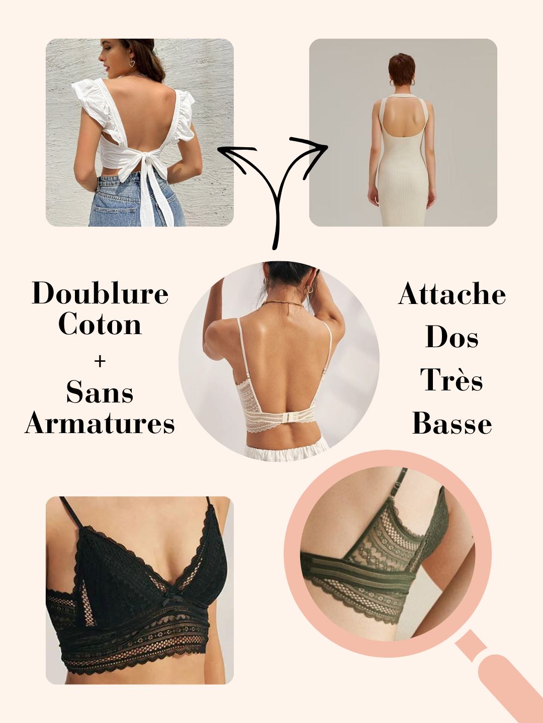 soutien-gorge dos nu invisible aly sans armatures avec doublure coton pour un confort maximum et attaché dos très basse