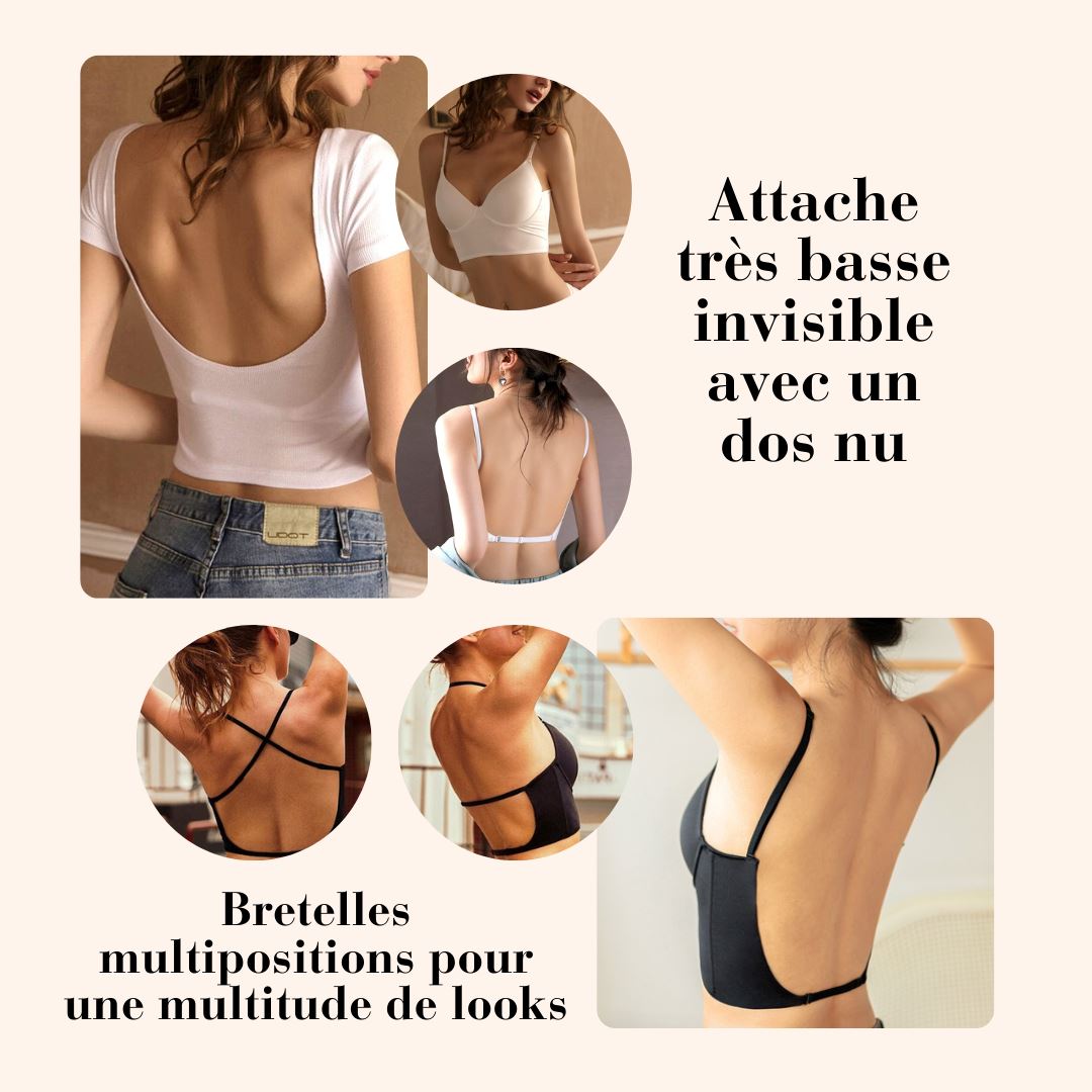 soutien-gorge dos nu invisible - valentine, noir et blanc, bretelles multipositions, attache basse pour dos dégagé, lingerie sexy