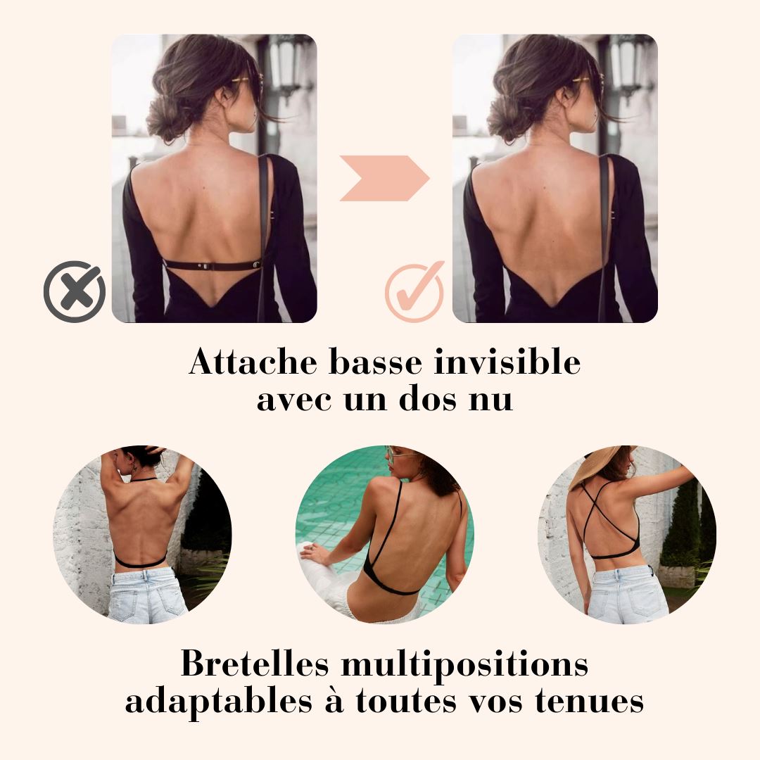 soutien-gorge invisible dos nu allegra avec bretelles multipositions et attache basse discrète, adaptable à toutes les tenues.