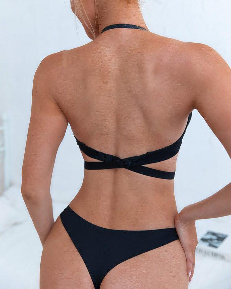 soutien-gorge décolleté plongeant myriam noir vu de dos, bretelles réglables et design élégant pour un confort optimal