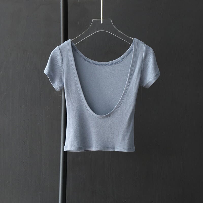 tee shirt dos nu lilia en coton léger de couleur grise, parfait pour un style décontracté et élégant