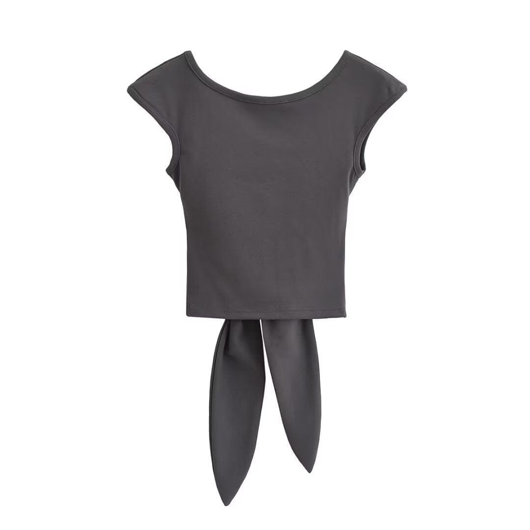 t shirt dos nu olivia avec noeud, top femme élégant et stylé en noir, idéal pour un look chic et décontracté