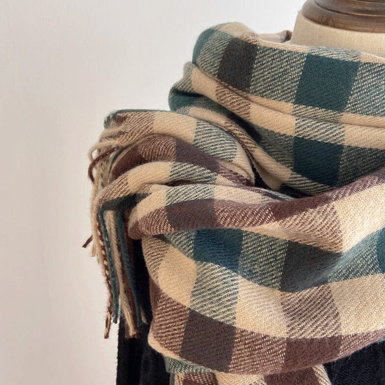 écharpe en cachemire à carreaux pour femme en laine avec motif à carreaux classique et couleurs naturelles