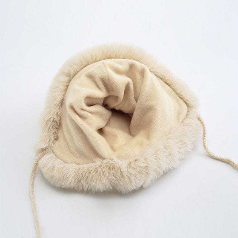 bonnet pompon avec doublure polaire pour femme couleur beige, idéal pour l'hiver et les temps froids, doux et confortable