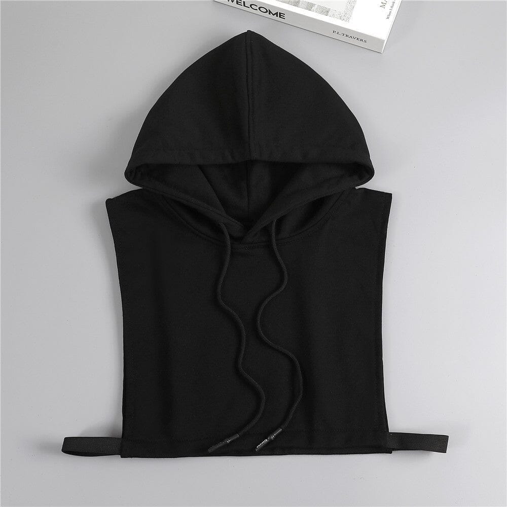 Capuche amovible noire pratique avec cordons ajustables pour toutes saisons, accessoire polyvalent et confortable