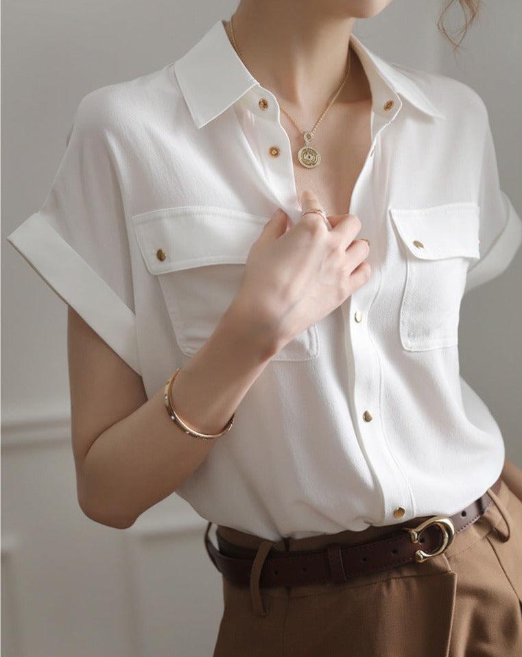 Chemise Manches Courtes Coupe ample et boutons dorés – Les