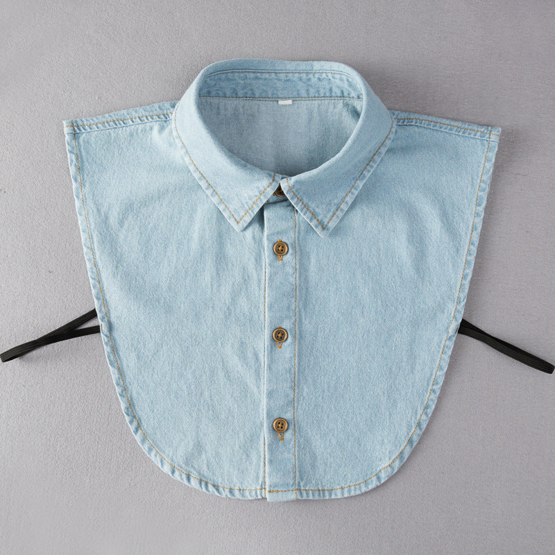 col de chemise amovible en denim bleu clair pour femme, accessoire mode élégant pratique s'adaptant à plusieurs tenues