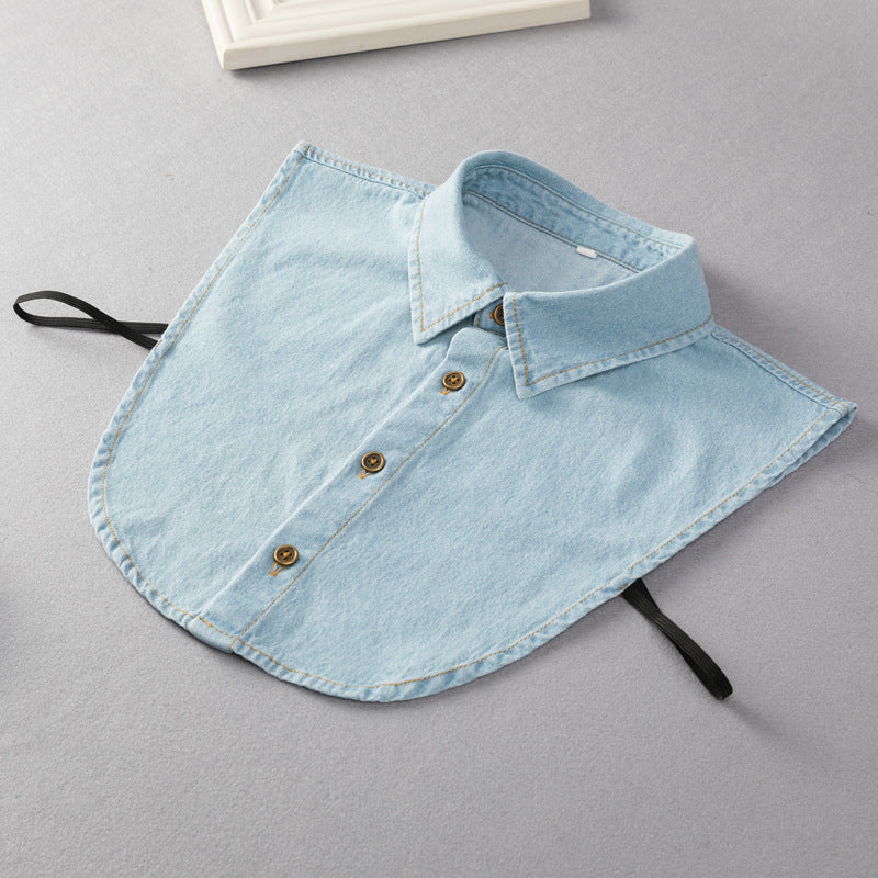 col amovible en denim pour femme avec boutons de style chemise