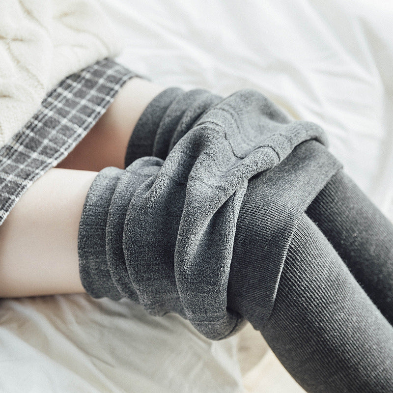 collant molletonné hiver gris pour femmes, disponible en six coloris, idéal pour rester au chaud en hiver