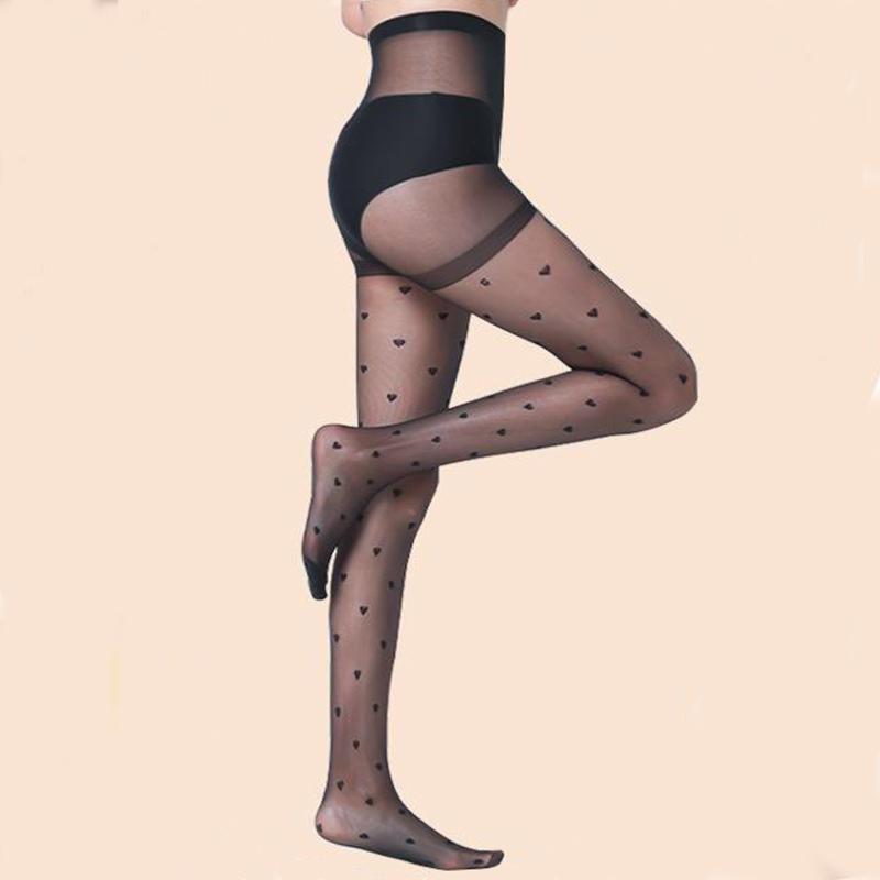 collants infilables motif coeur transparents noirs ajourés avec motifs de petits coeurs pour femmes