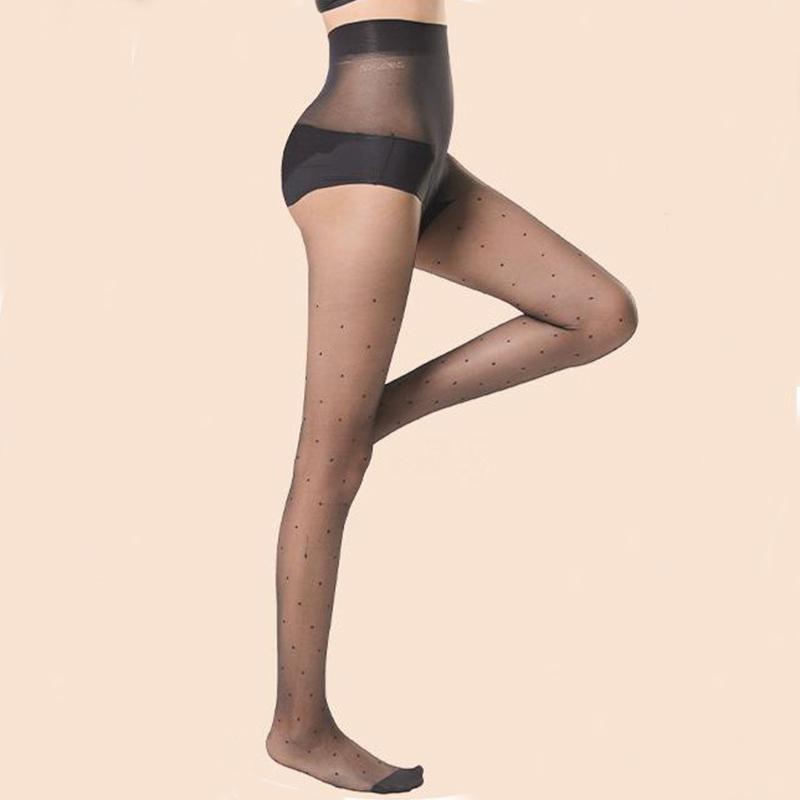 collants infilables noirs semi-transparents avec des pois, collants tendances résistants et élégants pour femme