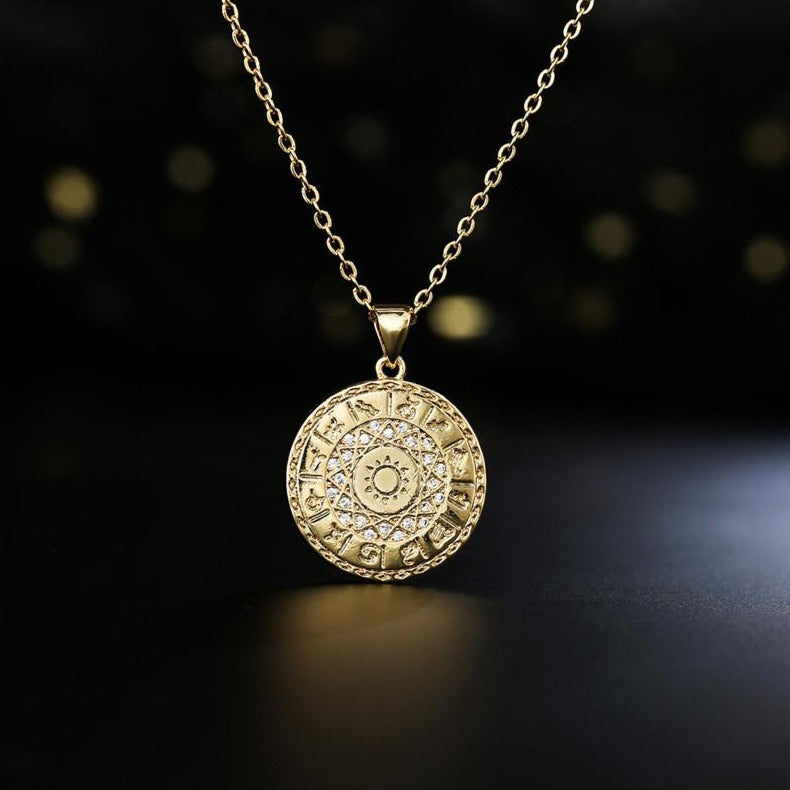 collier zodiaque femme pendentif or avec chaîne, élégant bijou astrologique pour femme, idéal pour cadeau unique et tendance