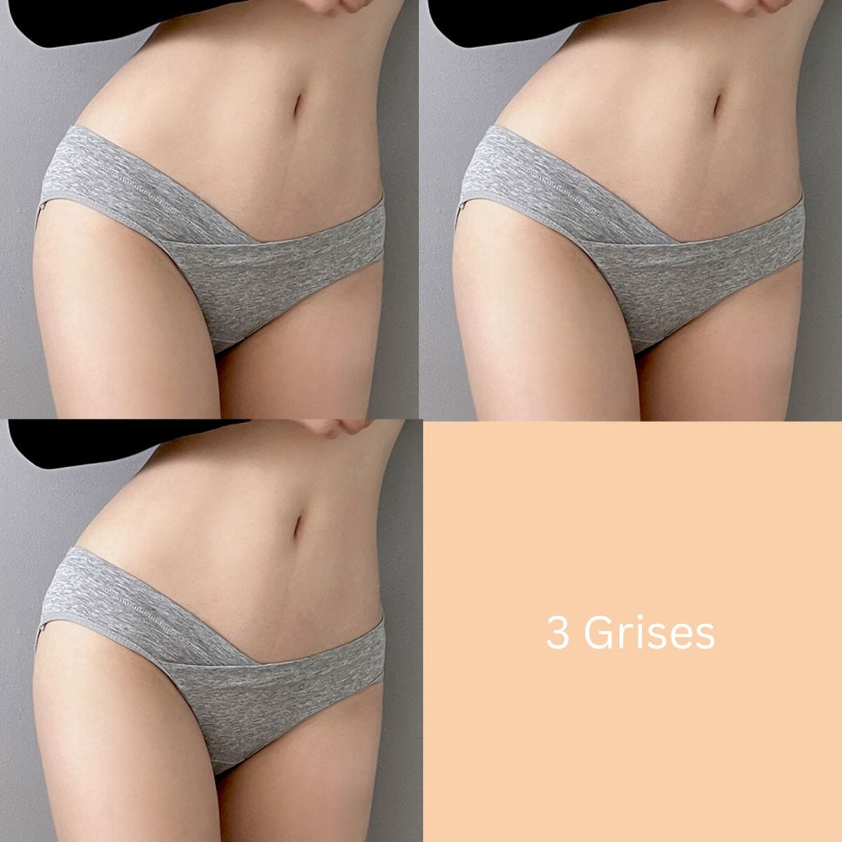 Culotte en coton grise pour femme, disponible en lots de deux ou trois. Confortable et douce, idéale pour un usage quotidien.