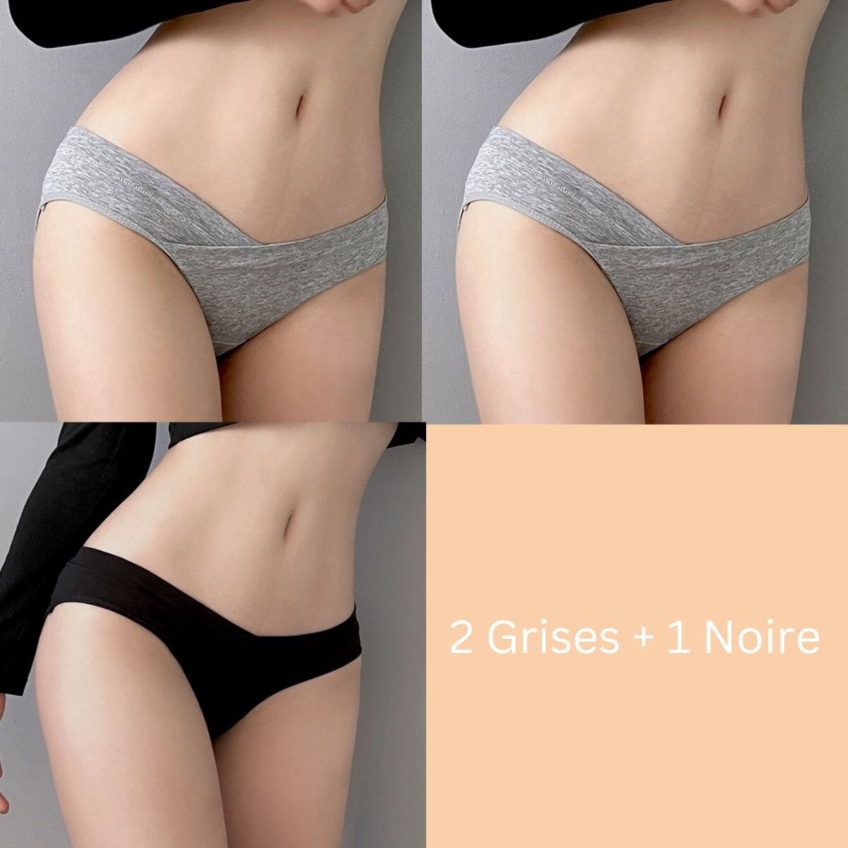 culotte coton confortable pour femme, lots de 2 en gris et 1 en noir, idéal pour un usage quotidien, disponible par lots