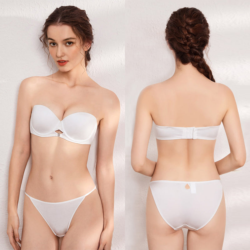 culotte côtés fins chloé en coton blanc vue de face et de dos portée par une femme sur fond blanc