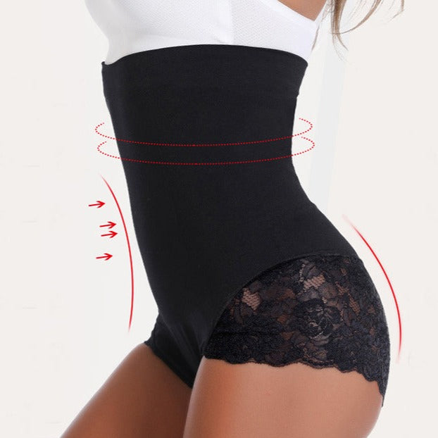 Culotte gainante noire Marie avec dentelle pour un ventre plat et une silhouette affinée. Idéale pour toutes les occasions.