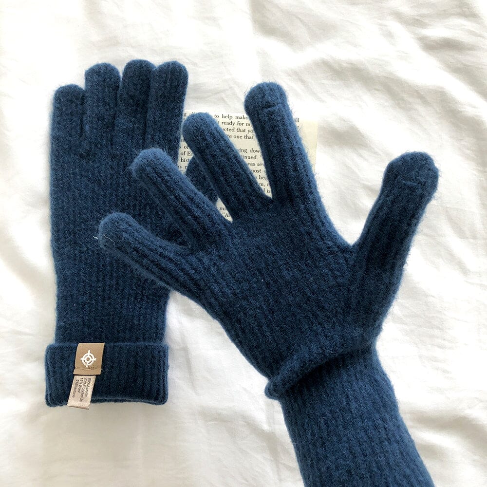 gants tactiles en laine bleue longs pour l'hiver, confortables et chauds, parfaits pour utiliser des smartphones