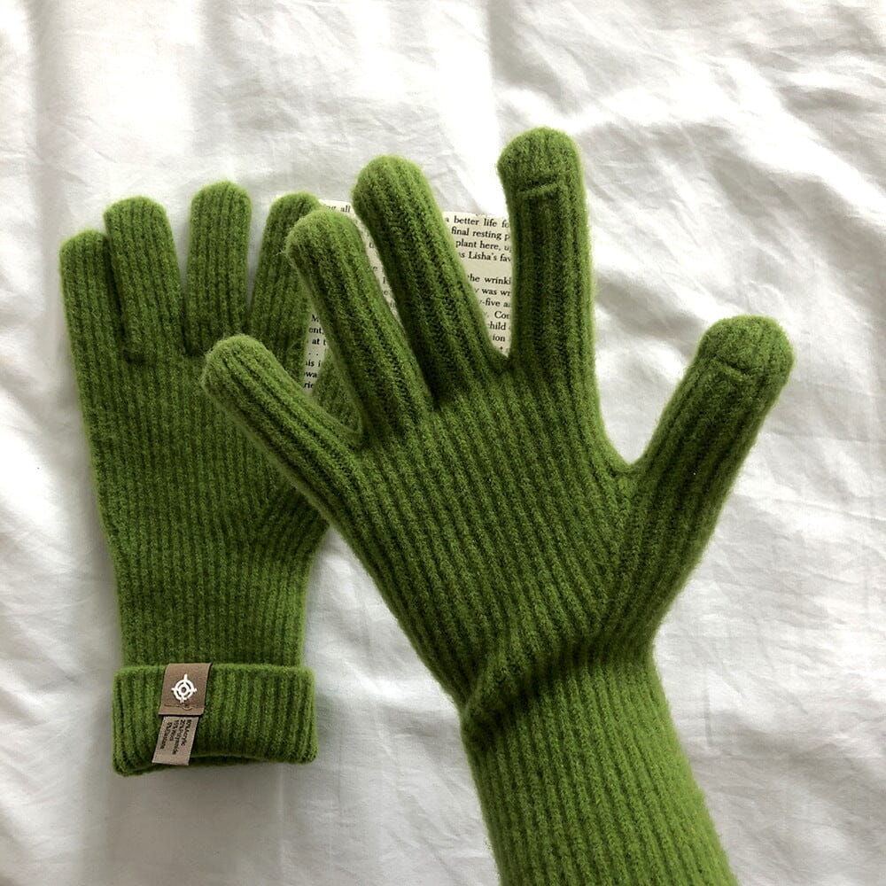 gants tactiles longs en laine verte pour écran tactile, parfaits pour l'hiver et compatibles avec smartphones