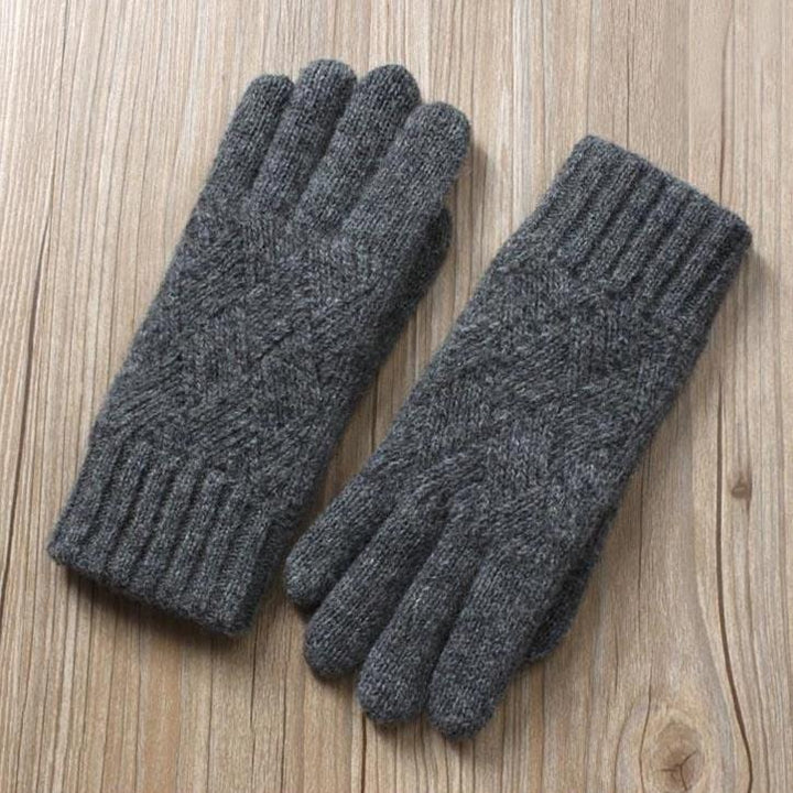 gants polaire en laine pour femmes, tactiles, couleur gris, pour l'hiver, sur une surface en bois clair, élégants et chauds
