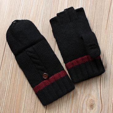 moufles mitaines doublure polaire noires pour femme avec bande rouge, gants convertibles en laine élégants et chauds