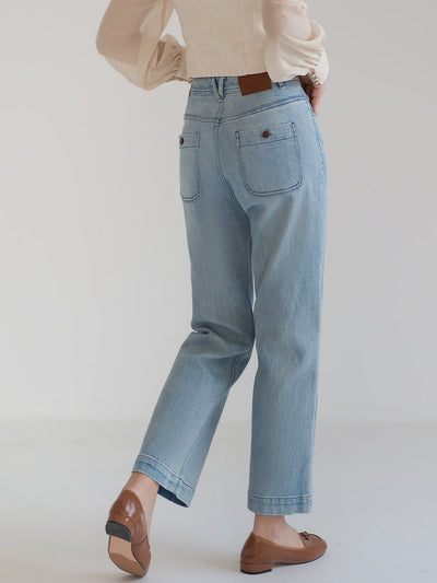 Femme portant Jean Large Taille Haute - Vanessa - Les Petits Imprimés