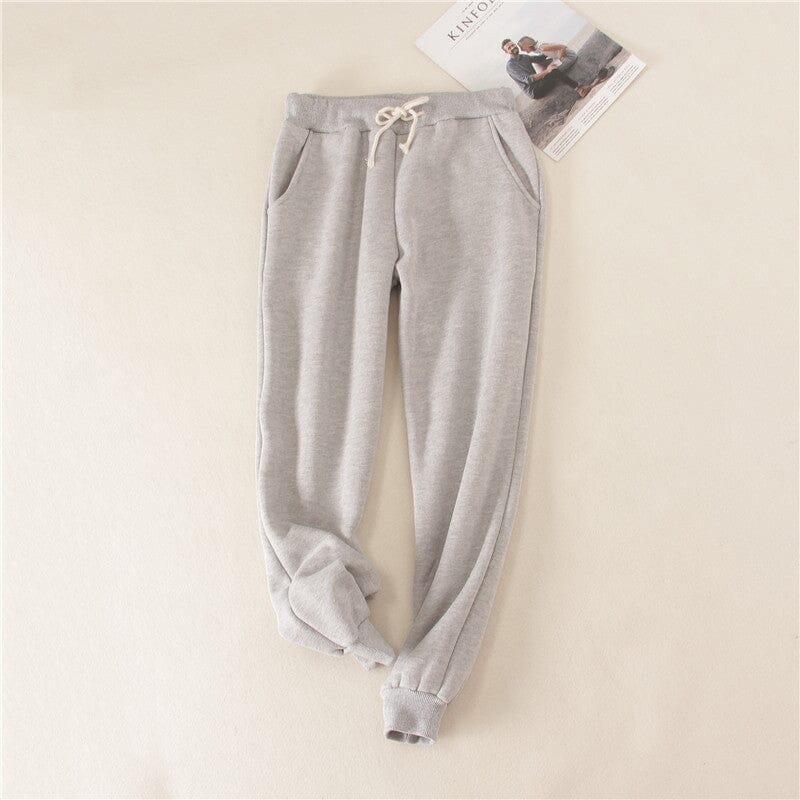 jogging polaire femme hiver gris confortable avec cordon de serrage, parfait pour les journées froides et cosy